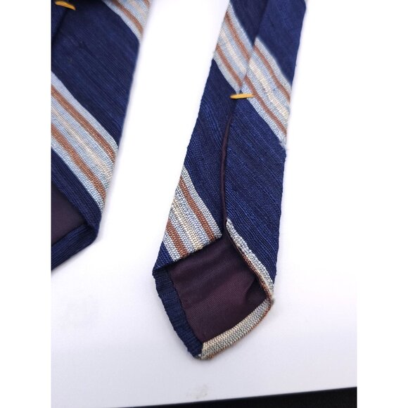 Vintage Lilly Dache Paris-Los Angeles Blue & Beige Striped Silk Tie - Picture 9 of 12
